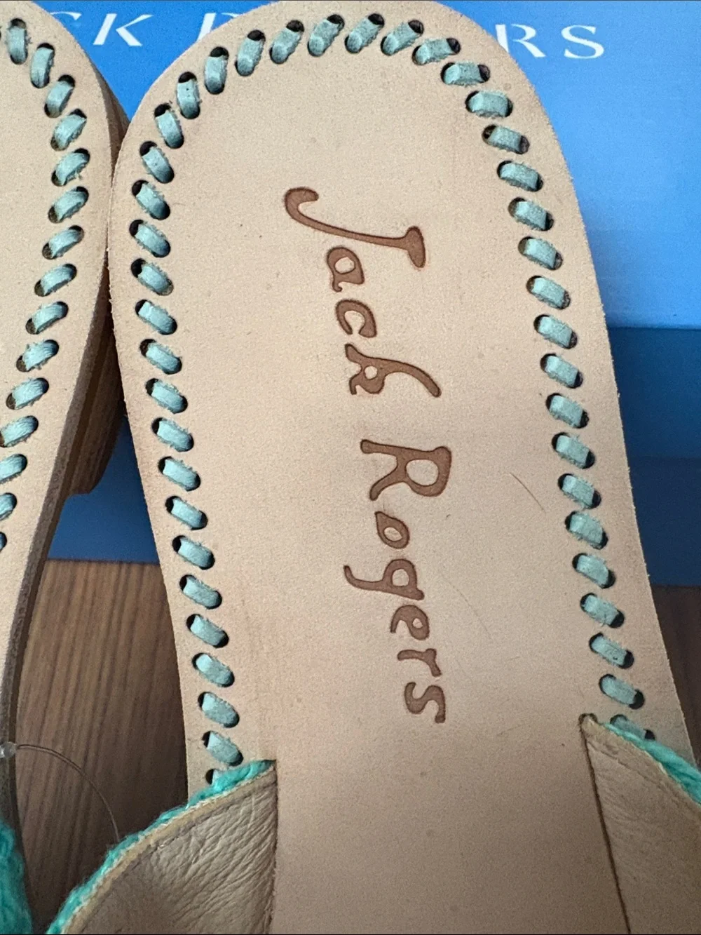 Jack Rogers Turquoise Crochet Slide Sandals